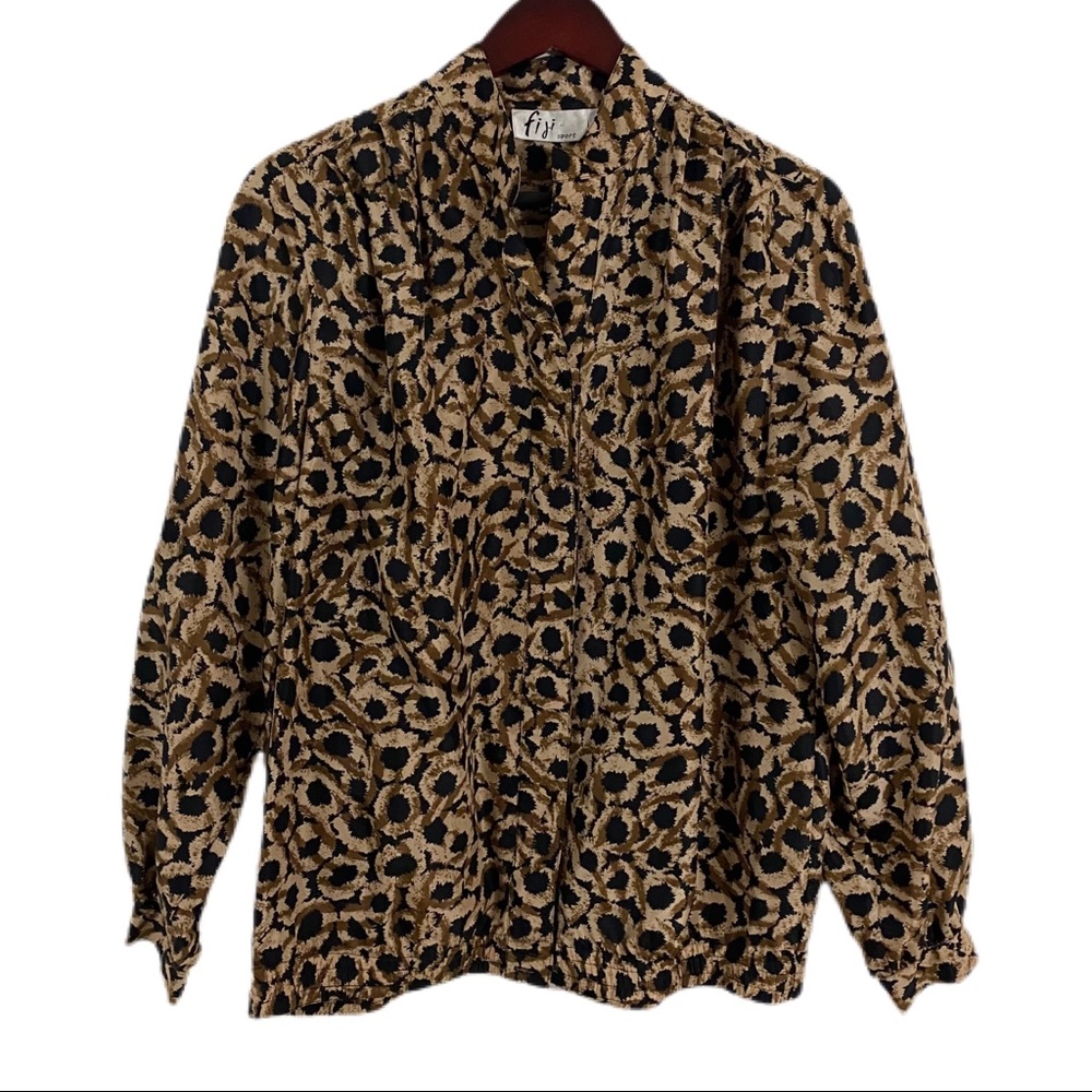 VINTAGE 100% Silk Blouse Animal Print Sz M